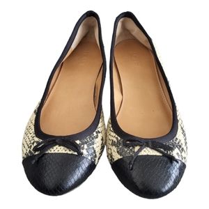 J. CREW Ballet Flats Snake Print Leather Bow Tie Shoes Slip On Size 9